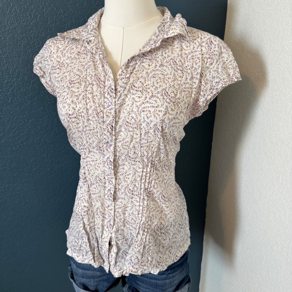 Vintage Y2K Cottagecore Roxy Floral Button Down Top Medium Purple